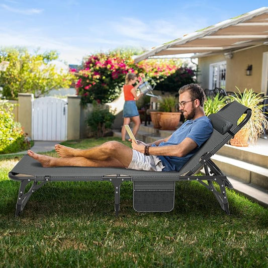 ABORON Patio Lounge Chair, Folding Guest Bed Cot for Adults, 500LB Heavy-Duty Capacity, Portable Extra Bed with Comfort Mat, Quick Fold Design for Indoor Guest Stays & Temporary Use
