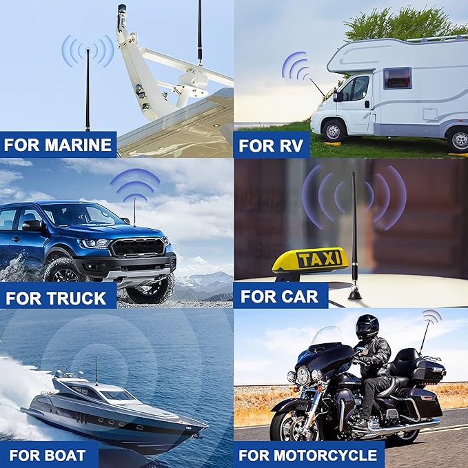 Anina 16 Inch Marine Radio Antenna for Pickup Truck Boat ATV UTV RV Motorcycle Tractor Top/Side Mount Rubber Duck Flexible Antenna Aerial Mast Optimized Radio FM/AM Reception (Black)