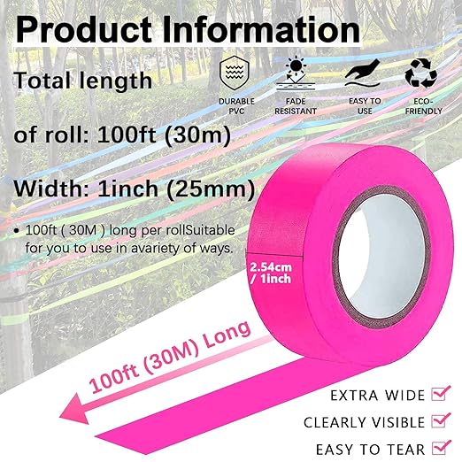 6 Pack Pink and Purple Flagging Tape, Light Violet Non-Adhesive Plastic Ribbon Neon Marking Roll, 1"*600ft, Marking Tape for Tree Marking, Hunting, Boundaries and Hazardous Areas,Trail Marking