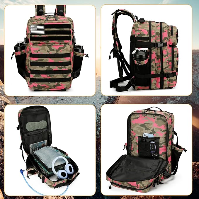 25L Tactical Backpack for Men and Women Military Backpack Small Assault Pack Molle Backpack Bug Out Bag Travel Rucksack Daypack (Pink Camo)