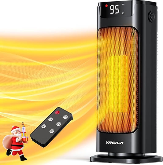 VAGKRI Space Heater, 1500W Portable Electric Heater with Thermostat, Remote, 3 Modes, Timer, Oscillating, Overheating & Tip-Over Protection, Fast Ceramic Heater for Bedroom Office Garage Indoor Use