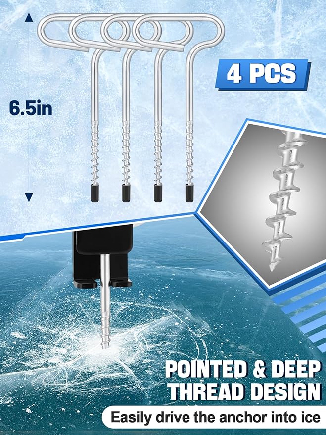MADHOLLY Universal Ice Anchor Tool- Ice Anchor Drill Adapter Kit, 4 Ice Fishing Shelter Stake Nail 1/4" Adapter Head for Ice Insert Sewing- Ice Shanty Anchors for Setting Up Shelter Tent Dad Gifts
