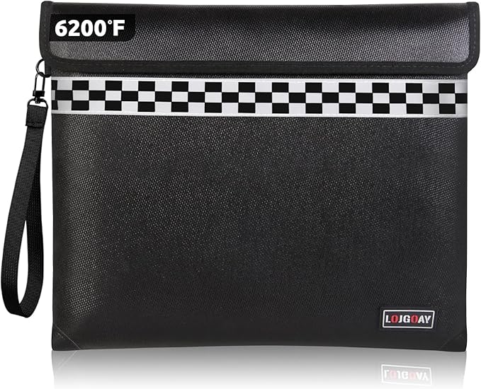 6200°F Fireproof Document Bag with Fireproof Zipper, Fireproof Bag with Reflective Strip, 9 Layers of Heat Insulated Materials, Fireproof Money Bag for Cash, 13"x11" Fireproof Pouch with Hand Strap