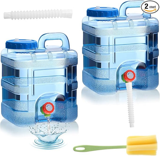 2 Pcs 2.6 Gallon Camping Water Container Storage Portable Camping Water Tank Jug with Spigot Faucet No Leakage Thick Liquid Dispenser Carrier for Emergency Outdoor Hiking Picnic Vehicle