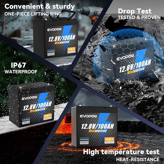 12V 100Ah Mini LiFePO4 Lithium Battery, Built-in 100A BMS, Up to 15000 Cycles with 10-Year Lifespan, 1280Wh Energy LiFePO4 Battery in Small Size, Perfect for RV, Solar, Marine and Home Energy Storage