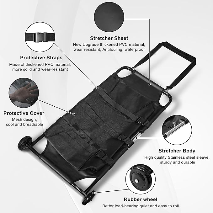 Pet Transport Large Dog Stretcher Max Loading 250lbs Stretcher with Noiseless Wheels, 45 x 22 Inch Animal Carry Stretcher for Emergency Use