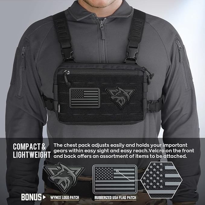 WYNEX Tactical Chest Rig Pack for Men, Running Chest Bag with Front Loop Recon Chest Rigs for Hunting Outdoor EDC