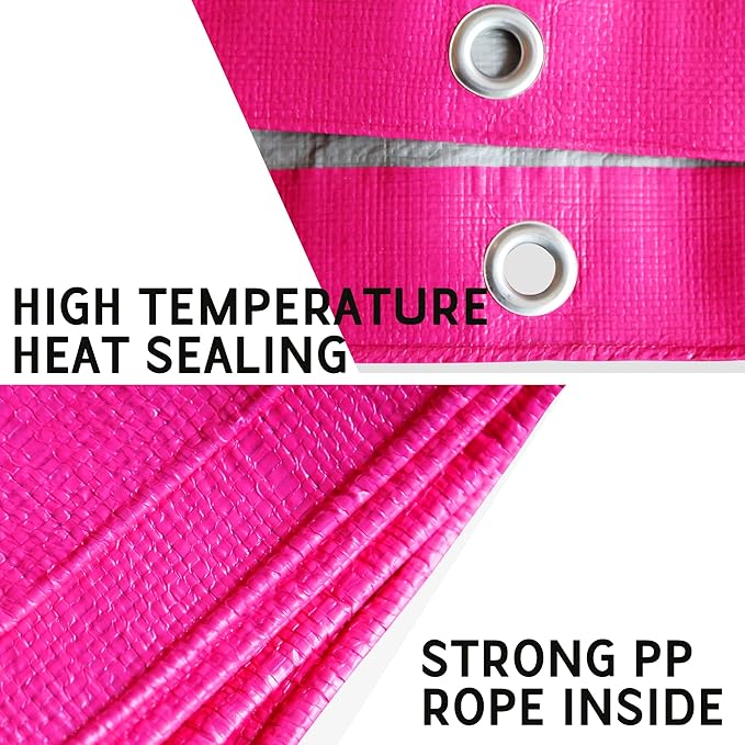 STARPYNG-12 Mil Pink/Silver 12x20 Feet Tarp-Heavy Duty Poly Tarp-Cover,Waterproof, UV Resistant, Weather Resistant, Cover Cars, Boats, Courtyards,Camping