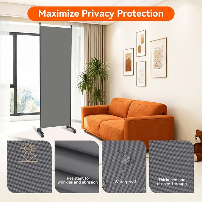 Room Divider 22''W Wall Divider for Room Partition (Heavy Duty Base) 1 Panel Partition Room Dividers, Freestanding Room Divider Screen Separation W/Wheels Folding Privacy Screen Panel Space Separator