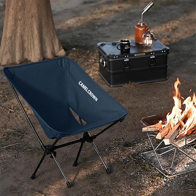 CAMEL CROWN Portable Camping Chair Folding Compact Lawn Lightweight Backpacking Chair with Carry Bag for Outdoor Hiking Beach Travel Picnic Festival Navy Blue