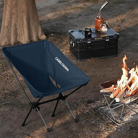 CAMEL CROWN Portable Camping Chair Folding Compact Lawn Lightweight Backpacking Chair with Carry Bag for Outdoor Hiking Beach Travel Picnic Festival Navy Blue 2pc
