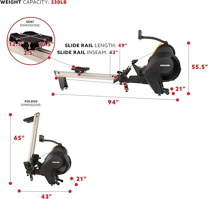 Sunny Health & Fitness Premium Smart Air & Magnetic Resistance Rowing Machine, Foldable Long Silding Rail Exercise Rower for Home Training, Optional Free SunnyFit App Connection