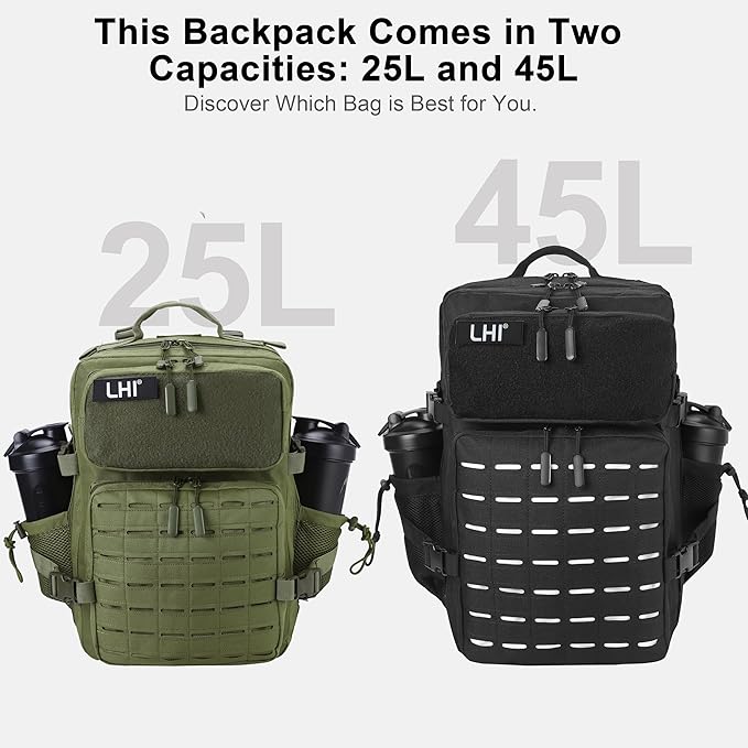 LHI Tactical Military Backpack for Men 25L/45L Large Molle Army Assault Pack 3 Day Hiking Rucksack With Bottle Holder
