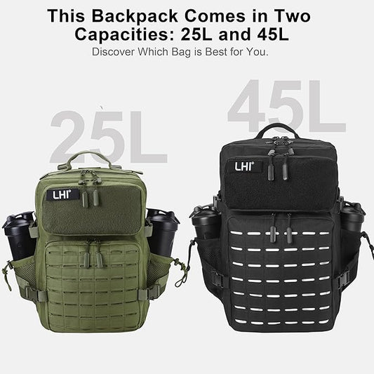 LHI Tactical Military Backpack for Men 25L/45L Large Molle Army Assault Pack 3 Day Hiking Rucksack With Bottle Holder