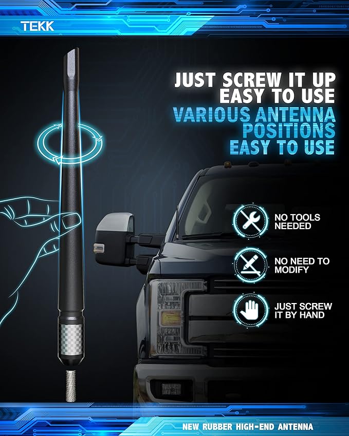 TEKK Carbon Fiber Short Antenna Compatible with Ford F250 Pickup Truck 2009-2026/7.9 Inches Premium Flexible Rubber/Designed for Enhance FM/AM Radio Signal Reception
