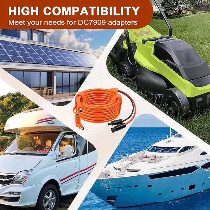 Solar to DC 8mm Charge Extension Cable 6FT,12AWG+14AWG Solar Cable with Solar Panel Connector to DC7909/8020 Compatible with Anker,GZ Yeti,BLUETT,Jackery Portable Power Station