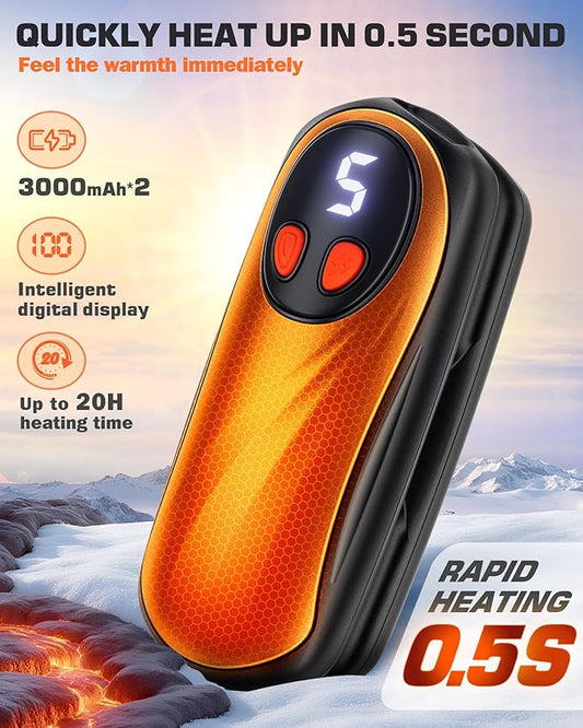 Hand Warmers Rechargeable 2 Pack, 6000mAh Electric Hand Warmers, 5-Level Heating with Battery Display, Reusable Portable Pocket Heater, Gifts for Christmas, Outdoor, Golf, Travel, Hunting, Camping