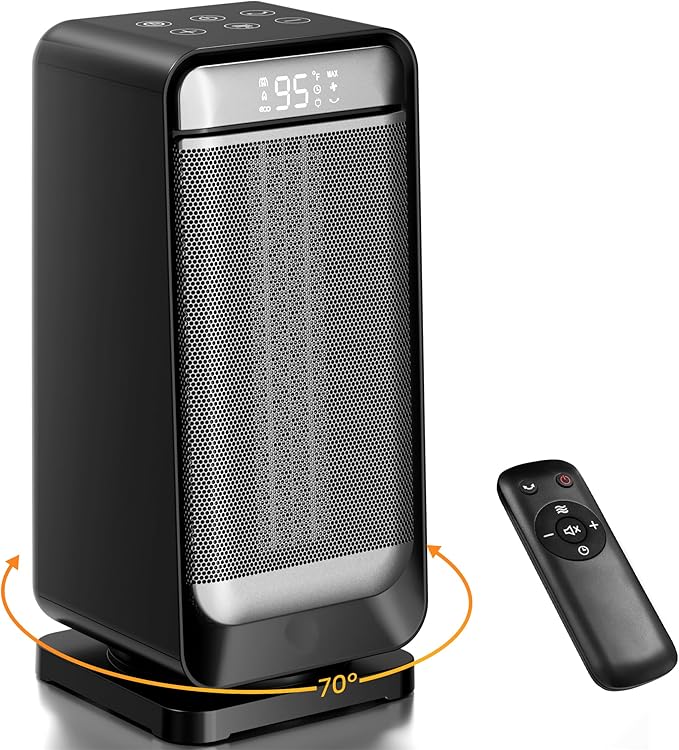 Space Heater,1500W Portable Heaters for Indoor Use with Thermostat, 70°Oscillation, Digital Display, 12H Timer,Electric PTC Ceramic Fast Safety Heat for Office Bedroom Desk