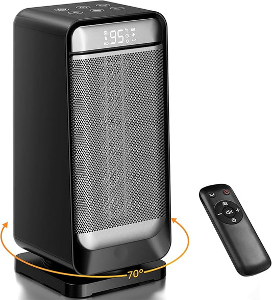 Space Heater,1500W Portable Heaters for Indoor Use with Thermostat, 70°Oscillation, Digital Display, 12H Timer,Electric PTC Ceramic Fast Safety Heat for Office Bedroom Desk