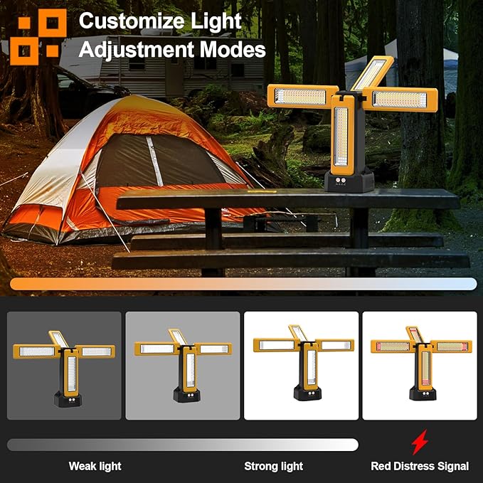13200mAh Rechargeable Solar Work Light with Folding Stand and Carrying Bag, AODOO 8000 Lumen Stepless Dimmable , White/Warm/Nature White/RED(SOS) with Detachable Tripod (Orange(Tripod with Pulley))