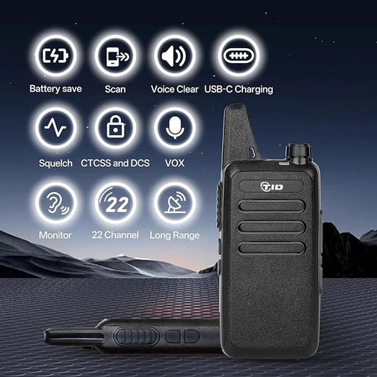 TIDRADIO TD-M8s Long Range Walkie Talkies for Adults with 4 Earpieces and 8 Batteries, Portable 22 Channels FRS Two-Way Radios, Mini Compact for Hotel Church School Retail Restaurant (4 Pack)