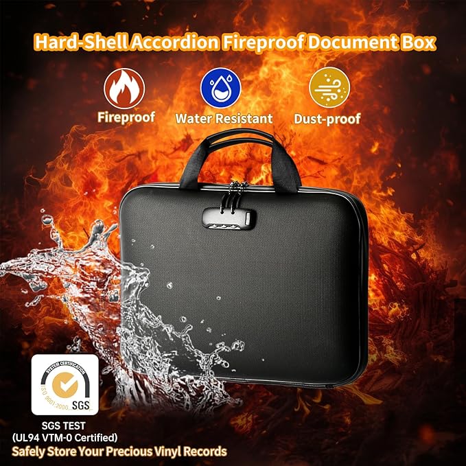 Fireproof Document Box with Lock, Portable Hard-Shell Case Fireproof File Box for Documents, Waterproof Document Box File Organizer for Important Documents/Certificates/Laptop/for Home or Travel