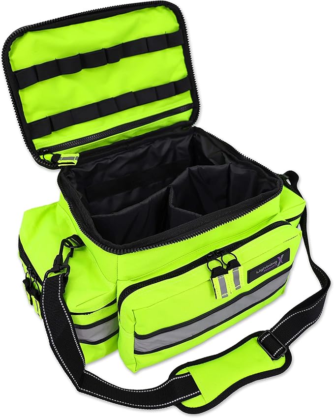 Lightning X Medium First Responder EMT Bag | LXMB25 | w/Reflective, Shoulder Strap & Zippered Compartments for First Aid + Trauma Supplies - Fluorescent Yellow