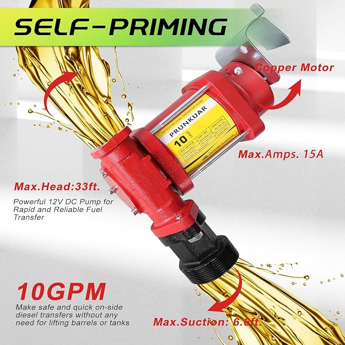 12V Fuel Transfer Pump w/Manual Nozzle, 10 GPM High Flow DC Diesel Transfer Pump, Gas Heavy Duty Transfer Pump with Filter for Gasoline, Diesel, Kerosene, Biodiesel and More