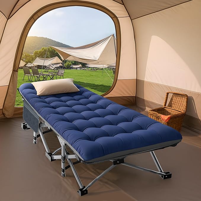 ABORON Camping Cot for Adult 28" Extra Wide, 2PK Heavy-Duty 1200D Oxford Cot for Sleeping, Portable Folding Camp Bed with Mat & Carry Bag