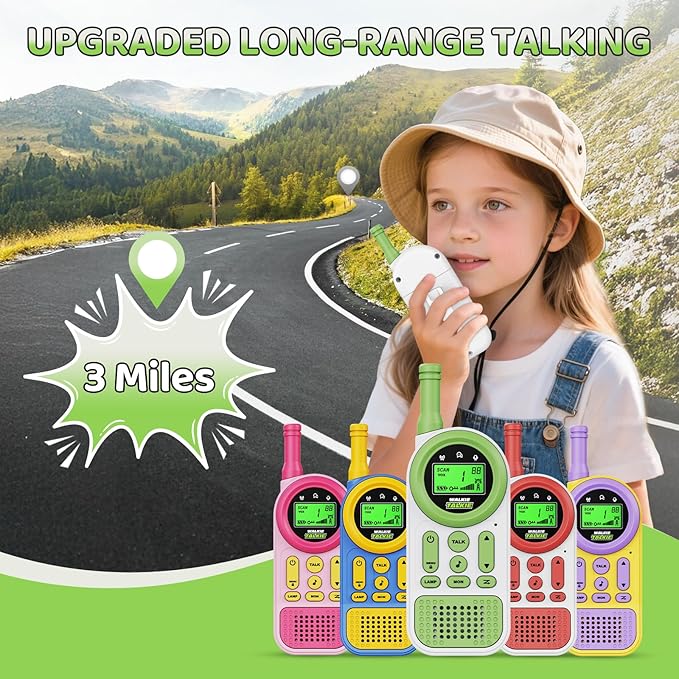 Walkie Talkies for Kids Toys: Toys for 3-12 Year Old Boys Girls - 22 Channels 2 Way Radio Toy with Backlit LCD Flashlight - 3 Miles Range for Outside/Camping/Hiking (2-Pack), Green