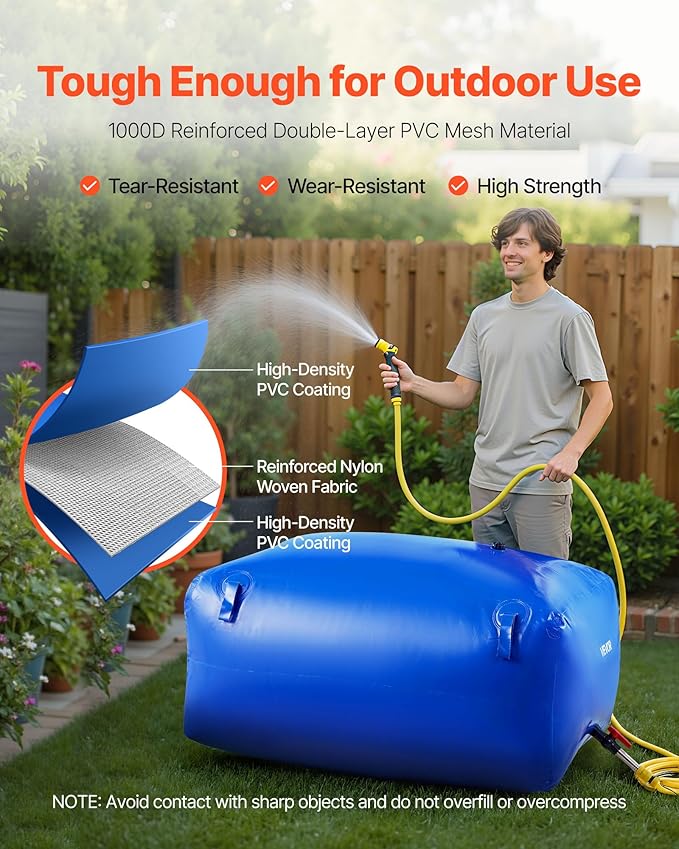 VEVOR Water Storage Bladder 105.7 Gallon Large Capacity Water Bag, Portable & Collapsible Soft Waters Container, Leakproof & Tear-Resistant PVC Emergency Waters Storage Tank for RV Truck & Outdoor Use