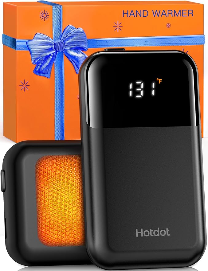 Hotdot Hand Warmers Rechargeable, Heat Levels (104–131°F), Real-Time Temp & Battery Display, Electric Hand Warmers, Fast Heating, Fits in Gloves/Pocket, Gifts for Women & Men