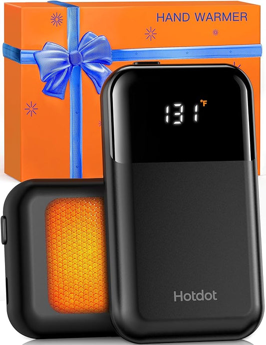 Hotdot Hand Warmers Rechargeable, Heat Levels (104–131°F), Real-Time Temp & Battery Display, Electric Hand Warmers, Fast Heating, Fits in Gloves/Pocket, Gifts for Women & Men