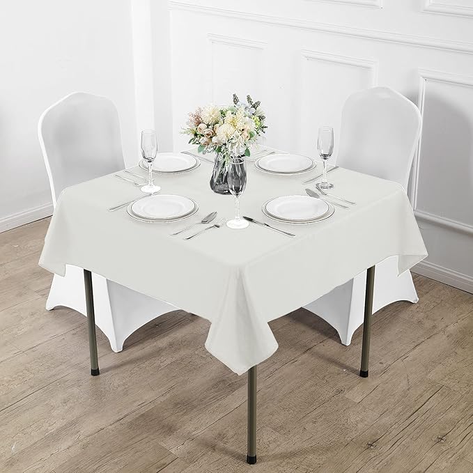 Fokitut 2 Pack Waterproof Square Tablecloth, 90x90 Inch, Stain Resistant and Wrinkle Polyester Table Cloth, Fabric Table Cover for Kitchen Dining, Wedding, Party, Holiday Dinner-Ivory