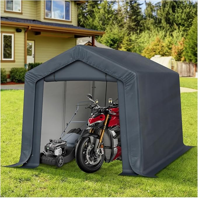 MFSTUDIO 8x12 Storage Sheds, Outdoor Shades Portable Storage Shelter Garage with Rolled up Zipper Doors, Heavy Duty Garages Carport Tent for Motorcycle, Bicycles and Outdoor Tools