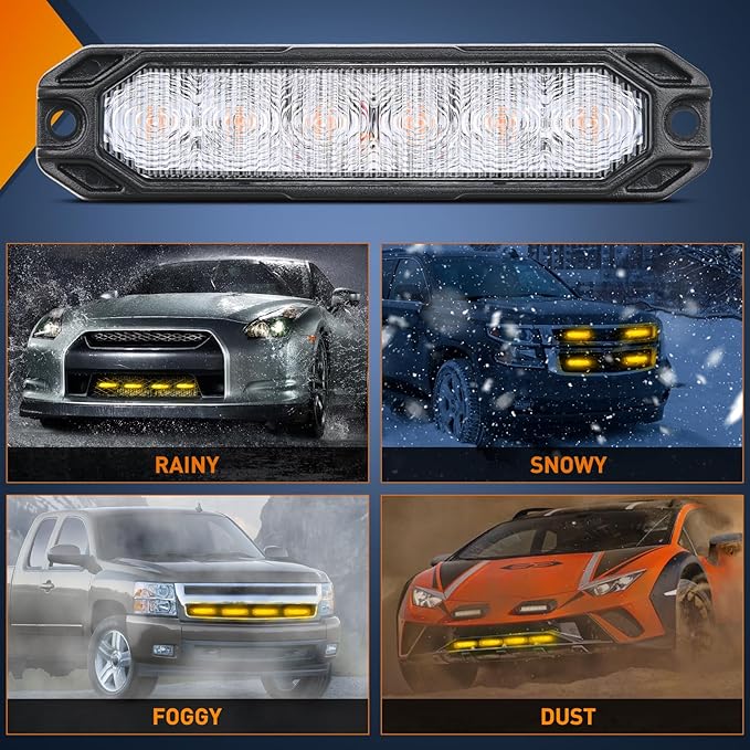 Nilight 4PCS 6LED Amber Emergency Strobe lights 12V 24V Surface Mount Flashing Warning Hazard Light Ultra Slim Sync Feature Grille for Cars Trucks Van Off Road Vehicles SUV