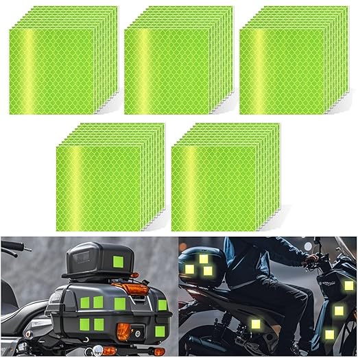 Non Fading Fluorescent Yellow Reflective Stickers 4 inch X 4 inch, Outdoor Waterproof High Visibility Safety Adhesive Reflector (50 Pcs)