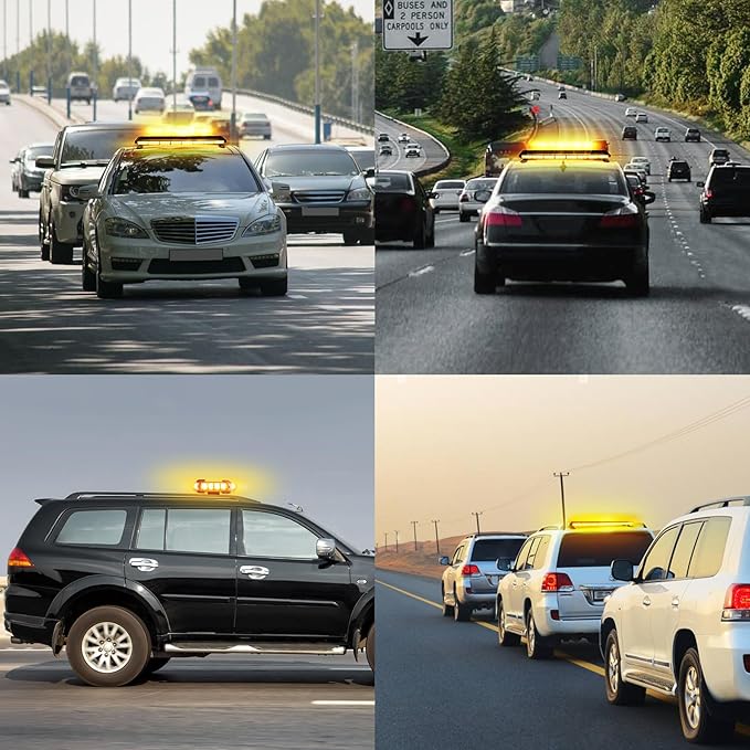 38" Amber Yellow Rooftop Beacon Warning Emergency Flashing Snow Plow Light Bar Double Side Strobe Light Traffic Advisor with Magnetic Base for Tow Work Truck Pickup (Amber/Amber)