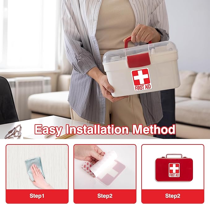 3PCS First Aid Sign Sticker for Home，Self-Adhesive Waterproof First Aid Decals for First Aid Boxes, Emergency First Aid Kit Supplies for Car, Office or Business 5.5''X4.3''