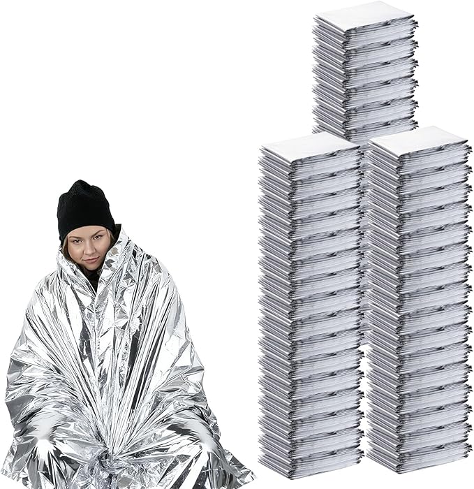 150PCS Emergency Blankets Foil Mylar Thermal Individually Wrapped, Waterproof Survival Blanket for Camping, Outdoors, First Aid Kit Travel