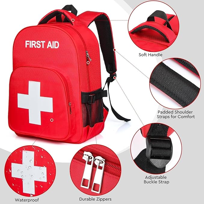 Empty First Aid Backpack, Emergency Medical Backpack with Multi-Pocket, Water-proof First Aid Bag Emergency Medical Bag, Nice for Outdoor Hiking Travel Field Trips Camping