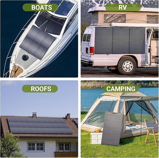 ALLPOWERS SF100 100W Flexible Solar Panel,Ultra-Thin 3mm Bendable Monocrystalline Solar Charger,25% Efficiency IP68 Waterproof for RV Roof,Camping,Marine Use,Compatible