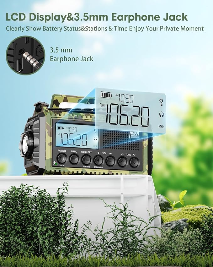 Hand Crank Emergency Radio, 12000mAh/44400mWh Battery Powered Long Runtime, AM/FM/Shortwave/NOAA Alert, Loud SOS,Flashlight,Phone Charger,Portable Rechargeable Solar Weather Radio for Power Outages