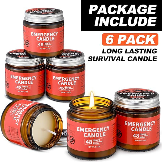 Chuarry 6 Pack Emergency Candles for Power Outage 48 Hours Long Burning Survival Candles Soy Wax for Emergency Winter Storm Camp Essentials