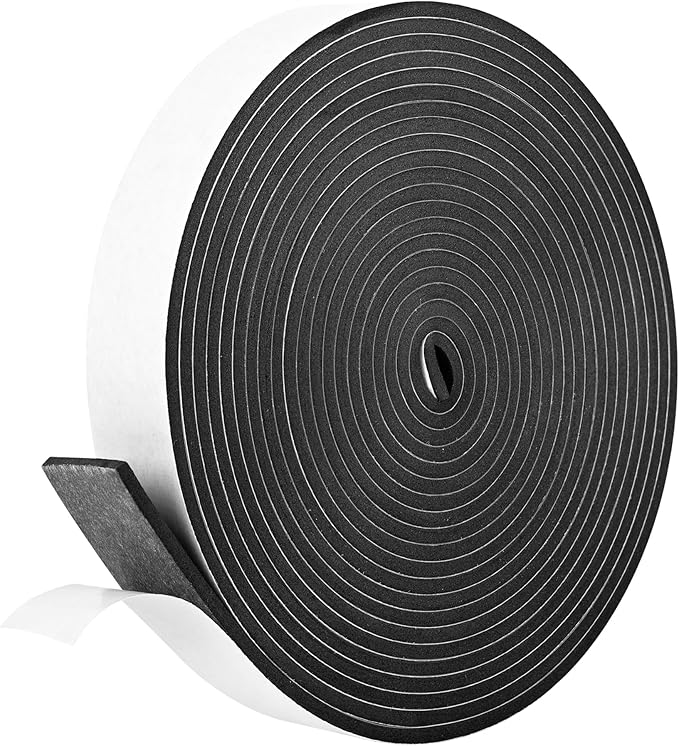 Self Adhesive Foam Tape Weatherstrip 1In x 1/4In x 33Ft High Density Foam Insulation Strips Foam Seal Weather Stripping with Strong Adhesive for Door and Window Sound Isolation Soundproofing