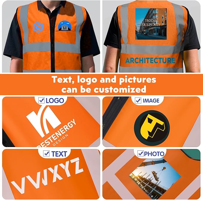 BeautyWill Custom Logo Safety Vest S,M,L,XL,2XL,3XL,4XL Personalized Safety Vest High Visibility Apparel