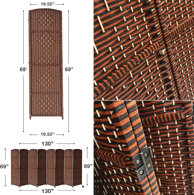 Sorbus 8 Panel Room Divider 6 ft. Tall - Privacy Screen, Extra Wide Double Hinged Panels, Diamond Double-Weaved, Partition Room Dividers and Folding Privacy Screens, Wall Divider for Room Separation