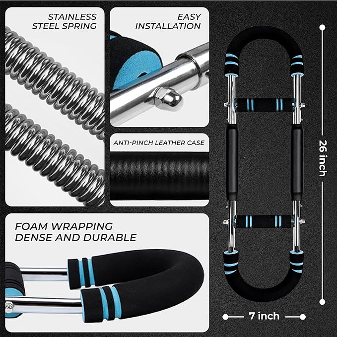 Adjustable Twister Arm Trainer for Chest, Biceps & Forearms – 12-Level Resistance Arm Exerciser Bar (40–130 lbs) | Upper Body Strength Training Equipment with Durable Steel Build & Carry Bag