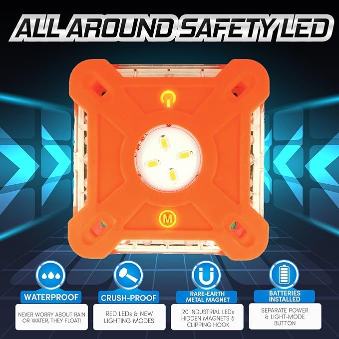 Marcala Emergency Lights for Vehicles | 3-Pack LED Road Flares | Flares Emergency Road | LED Emergency Flares Include Batteries, Case, Whistle & more | Stronger, Brighter & Better than round Flares!