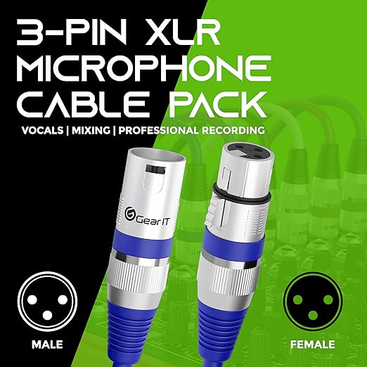 GEARit XLR Male to Female Microphone Cable (100 Feet, 1 Pack) 3-Pin Balanced Shielded Mixer, Recording Studio, Podcast - Blue